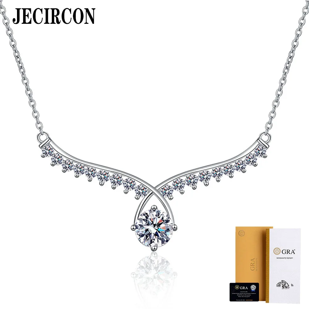 

JECIRCON Silver Necklace for Women S925 Sterling Silver Moissanite Pendant Angel Wings 1ct Full Diamond Clavicle Chain Fashion