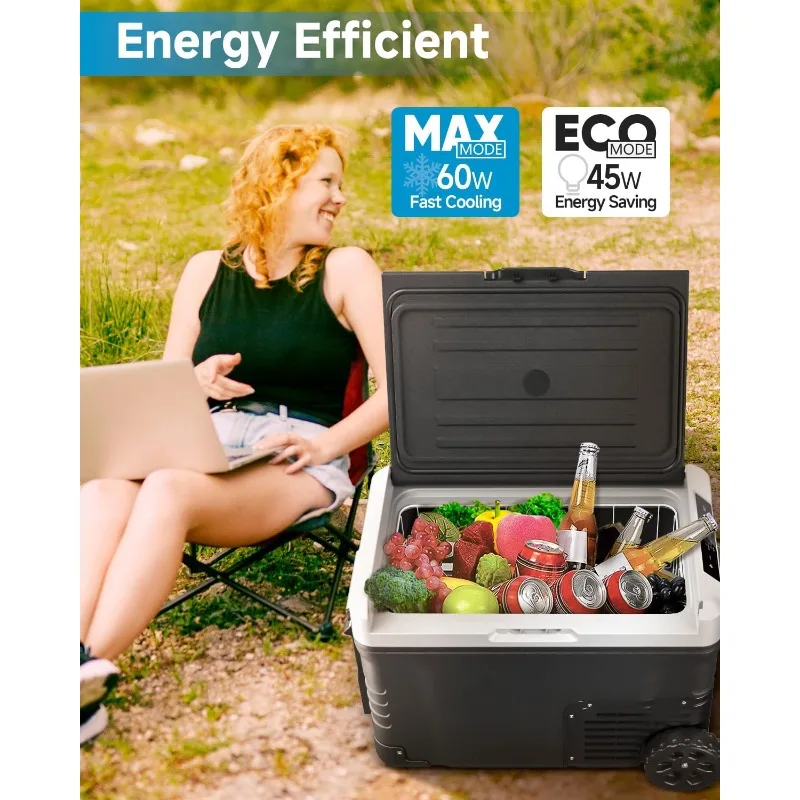 ثلاجة سيارة محمولة 12 فولت - مبرد كهربائي 53 كوارت (50 لتر) مع تيار مستمر 12/24 فولت و110-240 فولت تيار متردد لشاحنة فان RV Camper SUV،