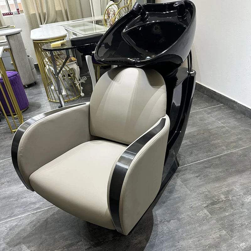 Unique Design Modern Reclining Washing Chair Bed Luxury Black Barbershop Furniture Shampoo Chair and Bowl