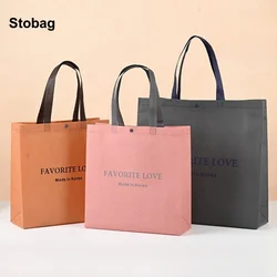 StoBag 25pcs Non-woven Shopping Bags Tote Shoulder Fabric Eco Woman Storage Reusable Portable Pouches Custom Logo(Extra Fee)