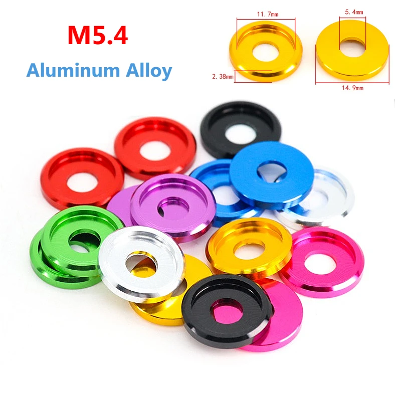 2/5/10pcs M5.4 Colored 6061 Aluminum Groove Washer, CNC Machined Flat Washers for Bikes, Motorcycles, and Cars