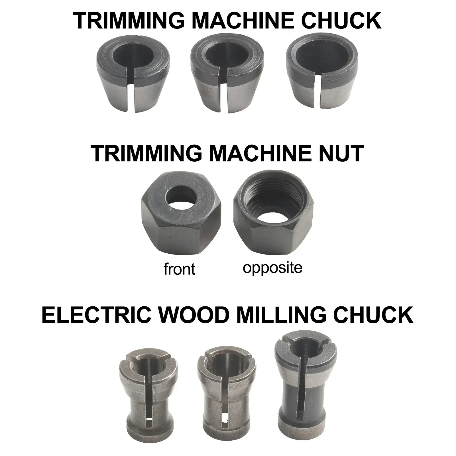 Trimmer Chuck 8pcs 6mm 6.35mm 8mm Collet Chuck For Engraving Trimming Machine Electric Router Trimmer Chuck