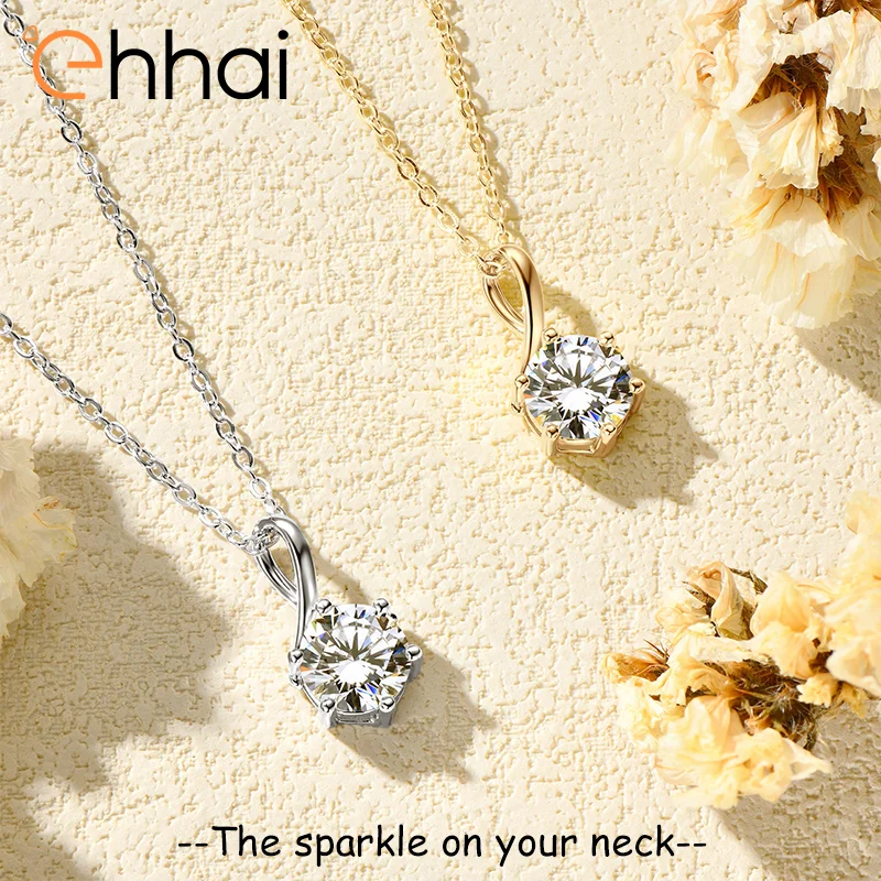 Ehhai Round Cut 6.5mm Moissanite Infinity Pendant Necklace Chain for Women 925 Sterling Silver Neck Jewelry Wedding Gifts Choker