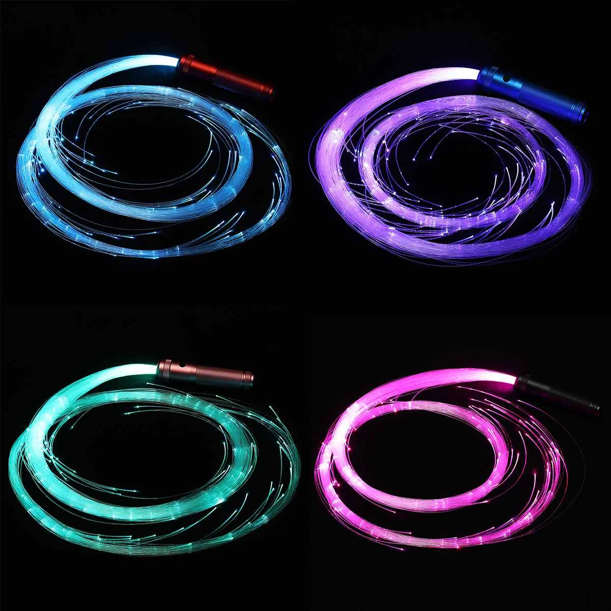 130pcs 0.75mm Rechargeable LED Fiber Optic Dance Space Whips Super Bright Flash rope Light 360° Swivel Night Club Dancing Decor