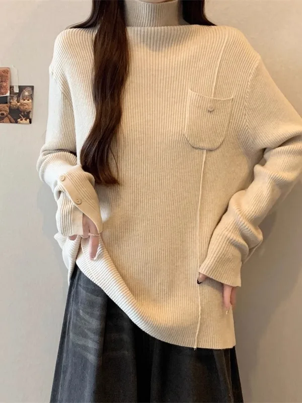 

Soft Cozy Women's Long Sve Knitted Sweater f High Collar Lazy Sle Autumn Winter plus Size Inner Wear Base Top
