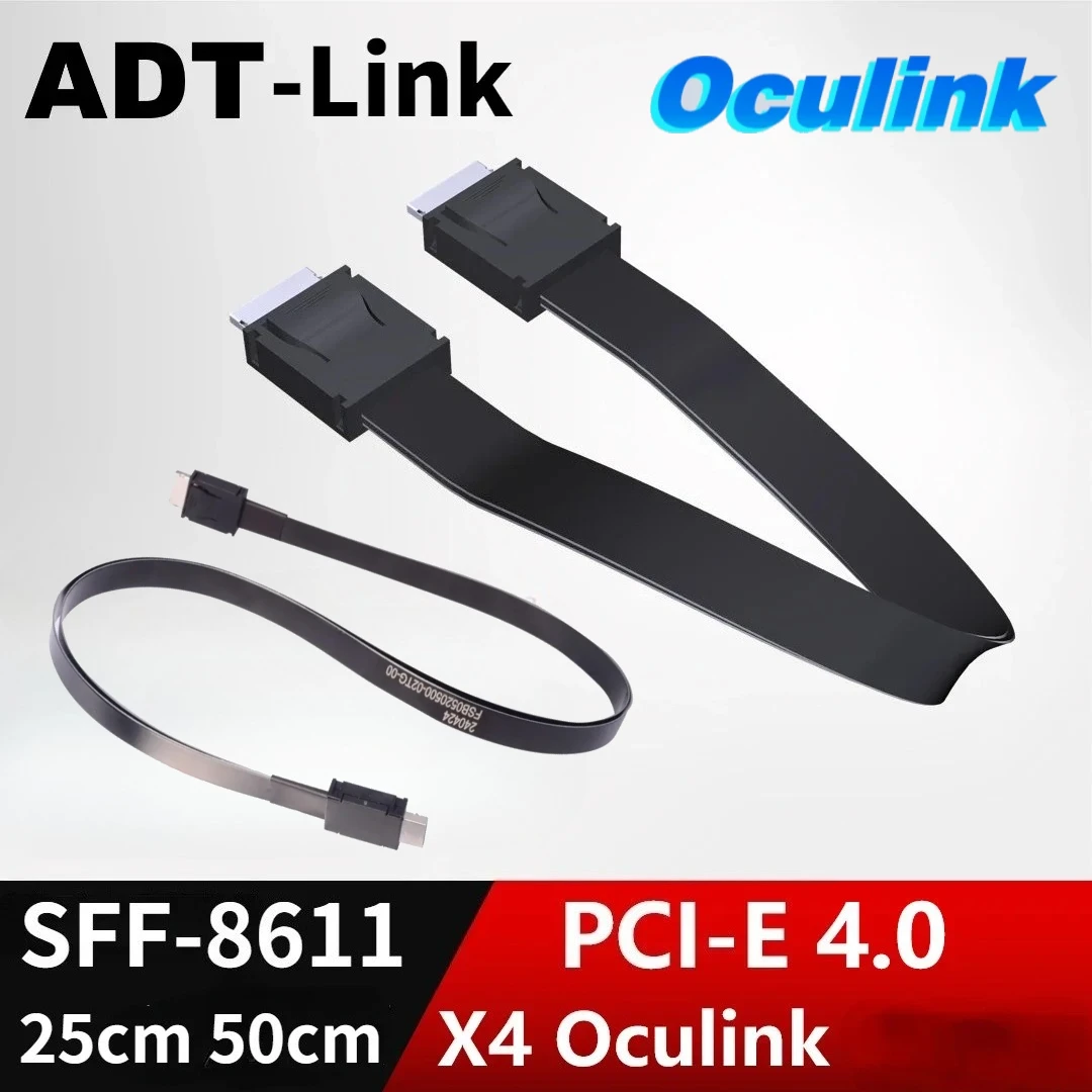 

ADT PCI-E 4.0 X4 SFF-8611 Мужской удлинительный кабель FFC Oculink Внешняя док-станция для графического процессора Видеокарта SSD Сервер для ПК Адаптер OCuLink SFF8611