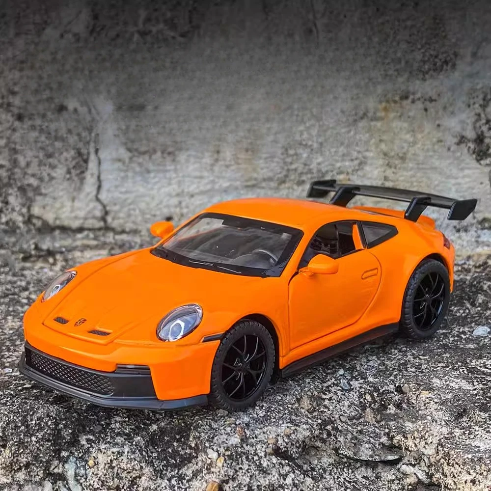 1:32 Porsche 911 GT3 Alloy Car Model Toy Metal Body Rubber Tires Supercar Models Pull Back Sound Light Kids Collectibles Gifts