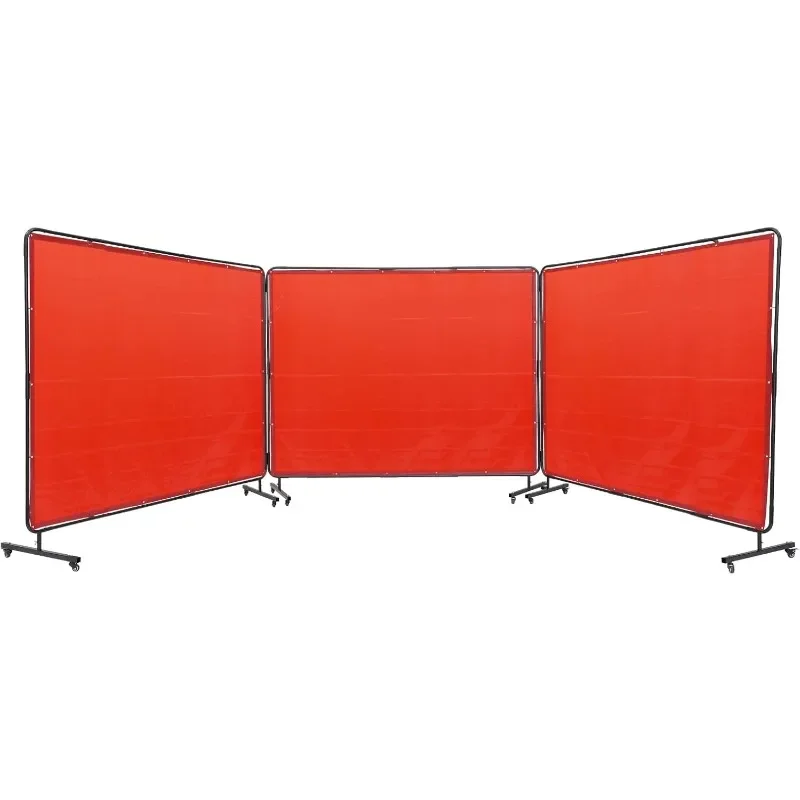VEVOR Welding Screen with Frame, 6' x 8' 3 Panel Welding Curtain Screens, Flame-Resistant Vinyl Welding Protection Screen on 12