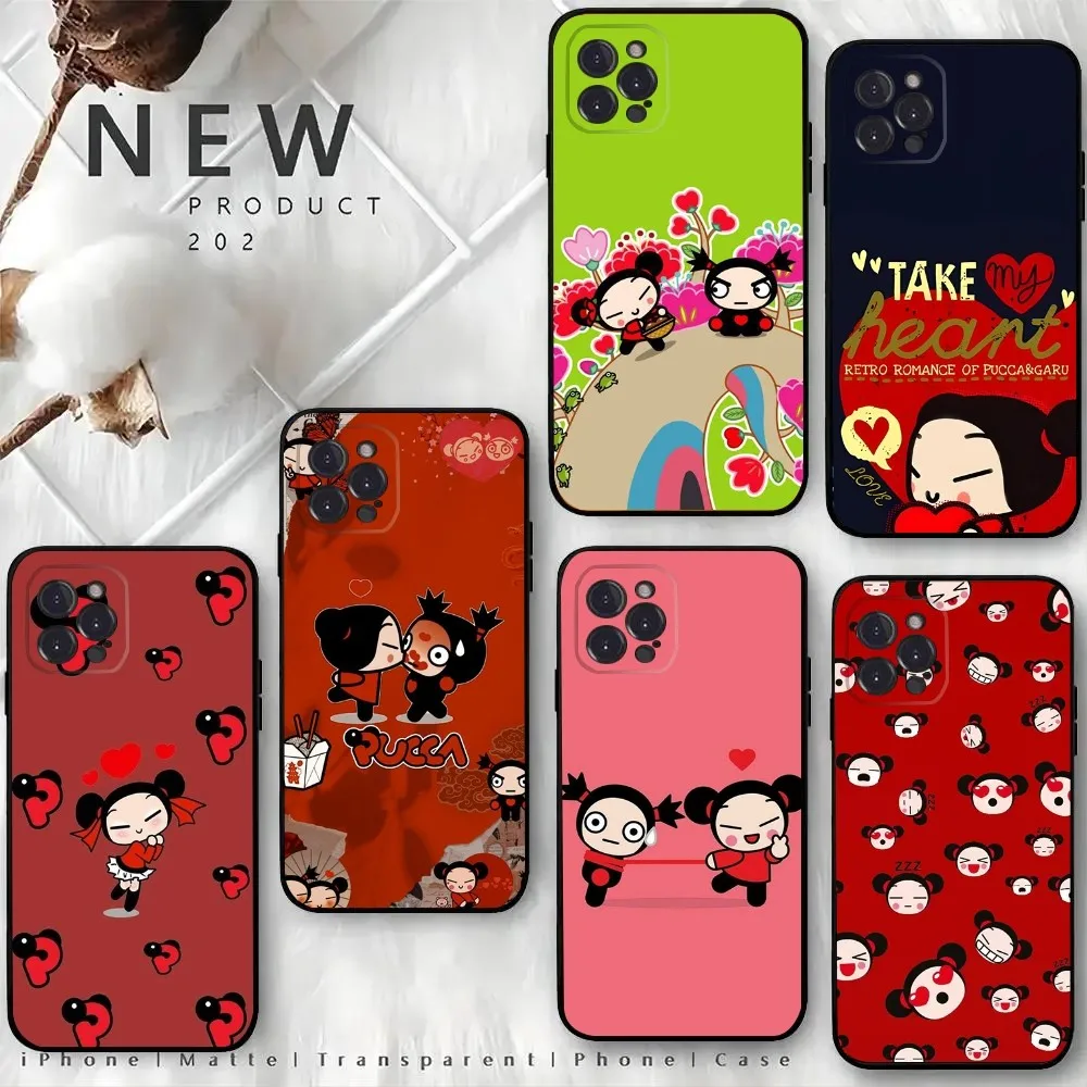 Cartoon P-Pucca Phone Case For iPhone15,14,13,12 Mini 11 Pro XR,X,XS,MAX 6S,7,8 Plus Silicone Cover Soft Black