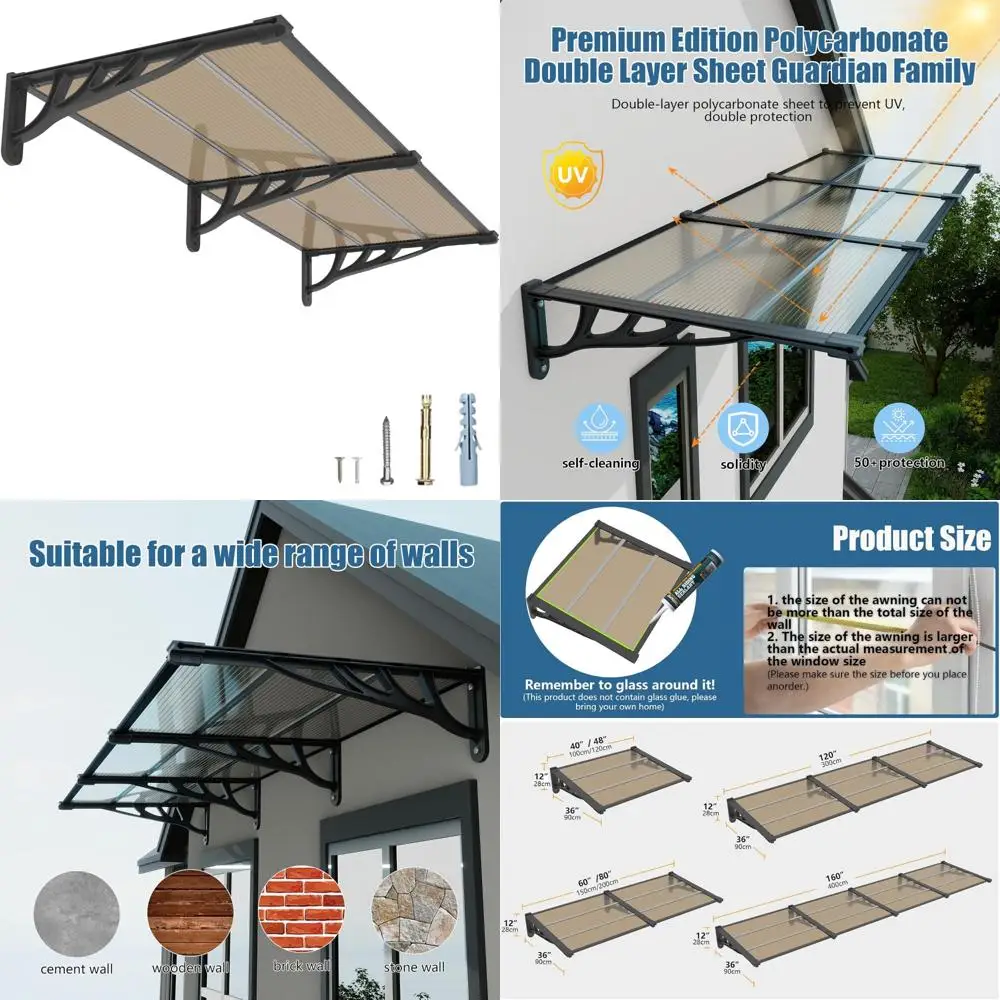

Polycarbonate Exterior Awning for 35x80 Window and Door, UV and Weather Protection, UPF 50+, Overhang Canopy for Home