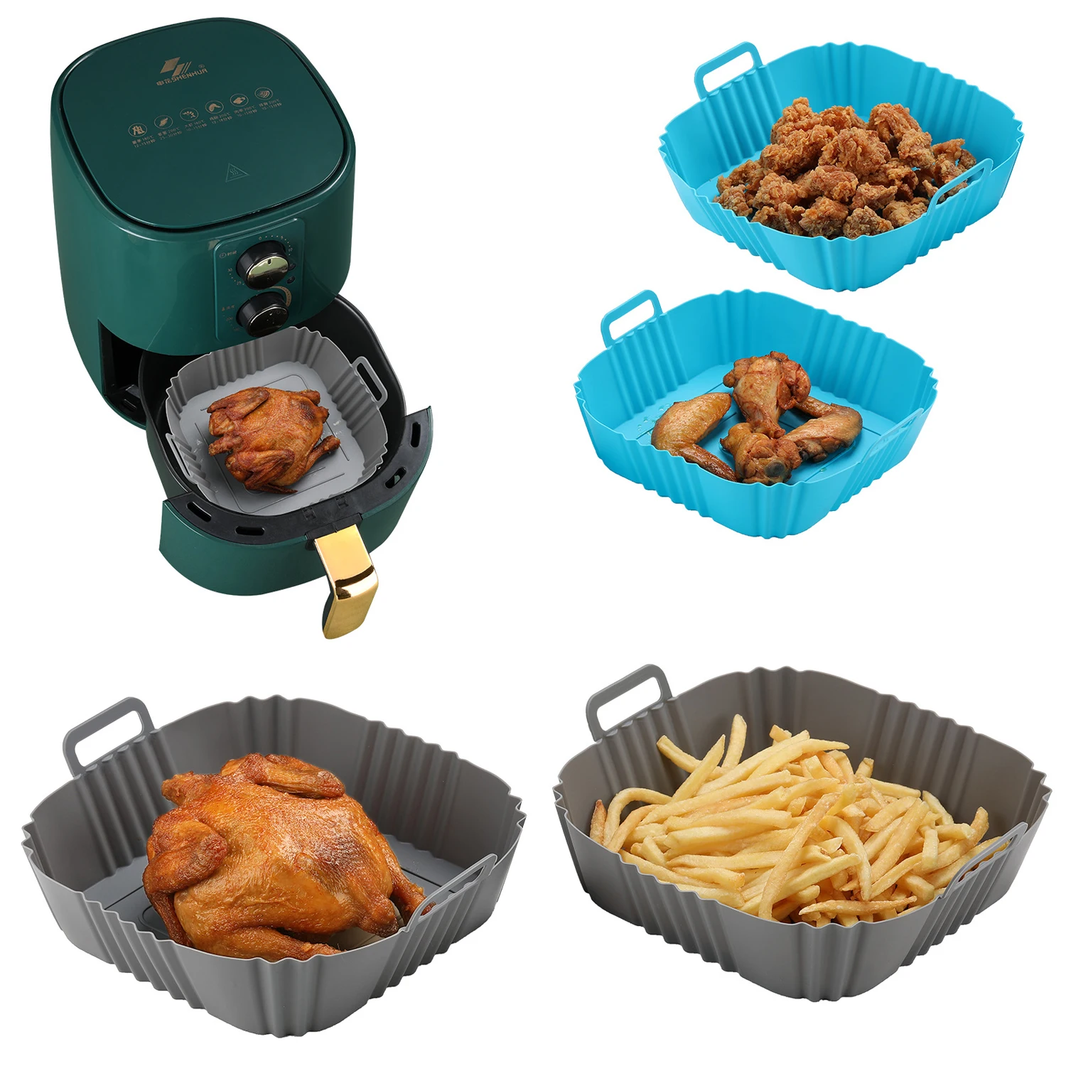 Freidora de aire de silicona, bandeja para olla de barbacoa, almohadilla para horno de barbacoa, molde para hornear, olla Airfryer, sartén de aire antiadherente cuadrada reutilizable, herramientas de cocina