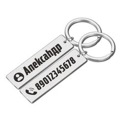 Personalized 316L Stainless Steel Anti-lost Keychain Custom Engraved Name Phone No.Chic Keyrings for Women Men Gift