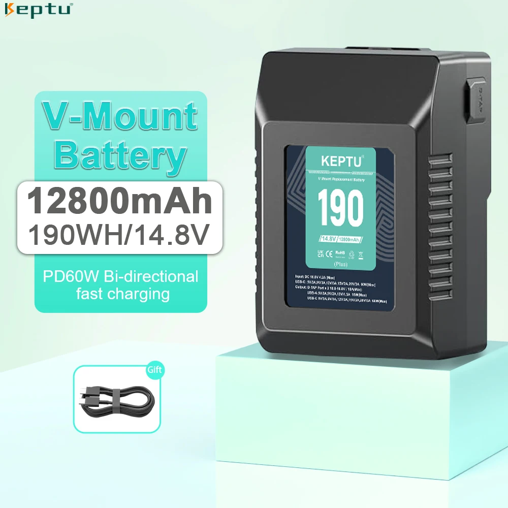 

12800mAh BP-190 V Mount Battery Power Bank 14.8V V Lock V Shape Li-ion Battery PD Fast Charging For camera DSLR