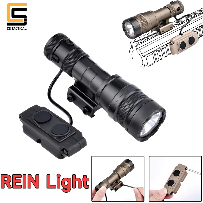

Tactical REIN High Power 1000lumen Metal Flashlight Hunting Airsoft Scout Accessories With Picatinny Rail Dual Function Switch