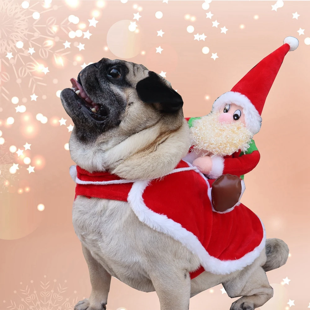 Christmas Dog Costume Riding Santa Claus Funny Dog Christmas Apparel Pet Cat Holiday Outfit Clothes Halloween Xmas Dressing up