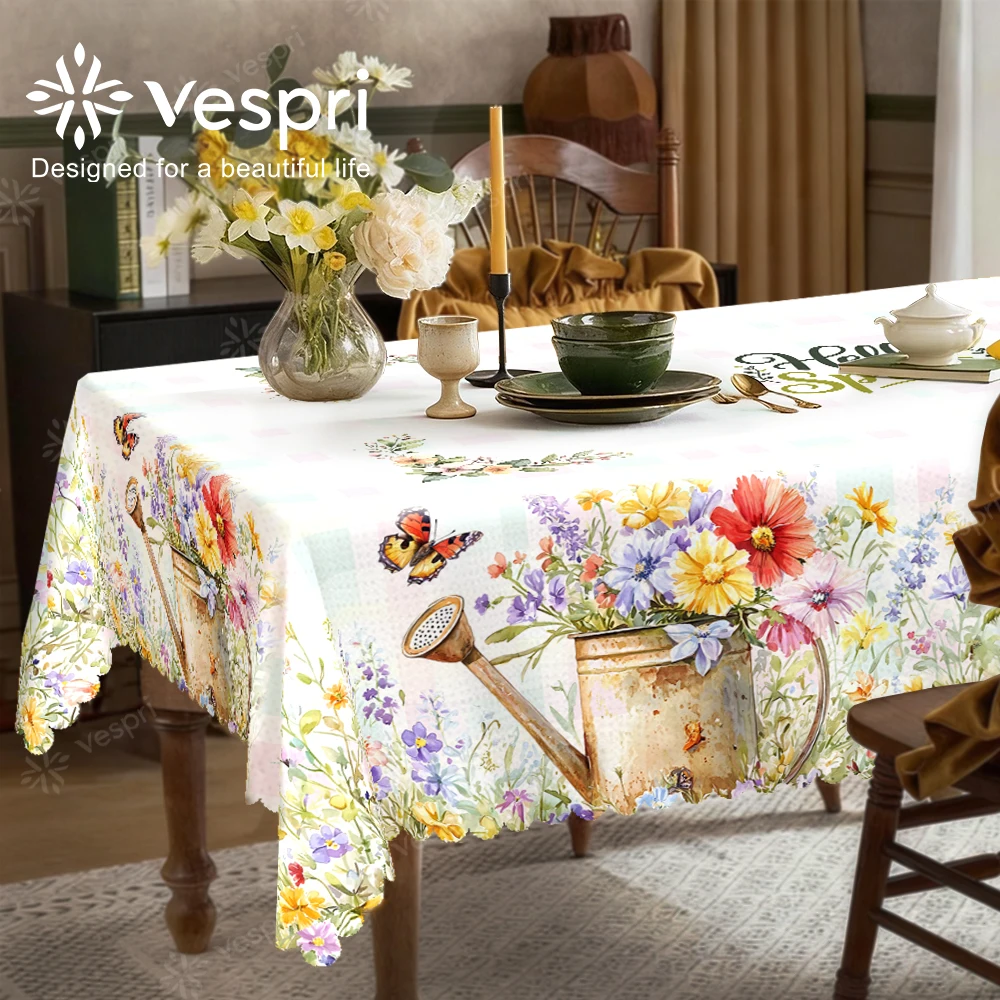 Woodland Tablecloth with Watering Can, Chicks for Indoor/Outdoor Camping decor, Rectangular/Round/Oval