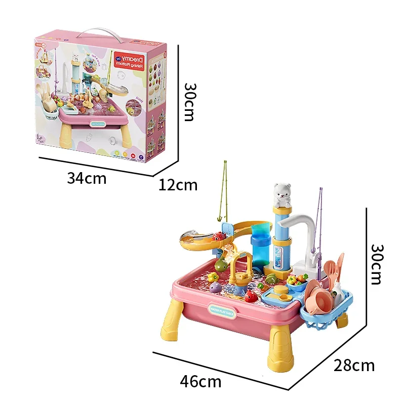 子供用電動流水キッチンシンクプレイセット、果物、野菜、磁気釣りゲーム付き、男の子と女の子へのプレゼント
