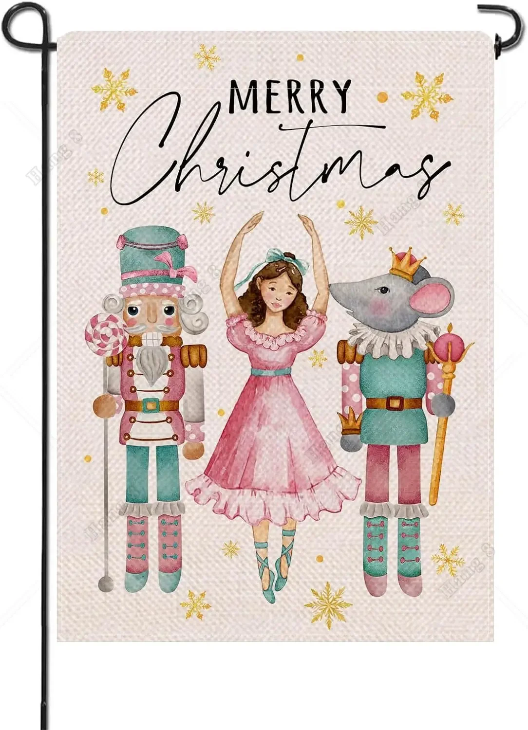 Merry Christmas Ballet Dancer Small Decor Garden Flag Xmas 12x18 Inch Nutcracker Mouse Snowflakes Yard Lawn Outside Decor