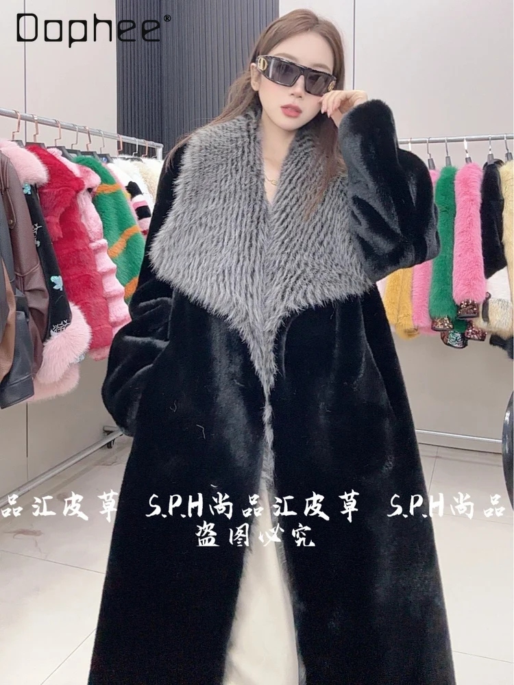 Long Faux Fur Coat Lady 2025 New Winter Fashionable Thick Fur Collar Coat Elegant Winter Coat Women Commuting Fluffy Jacket