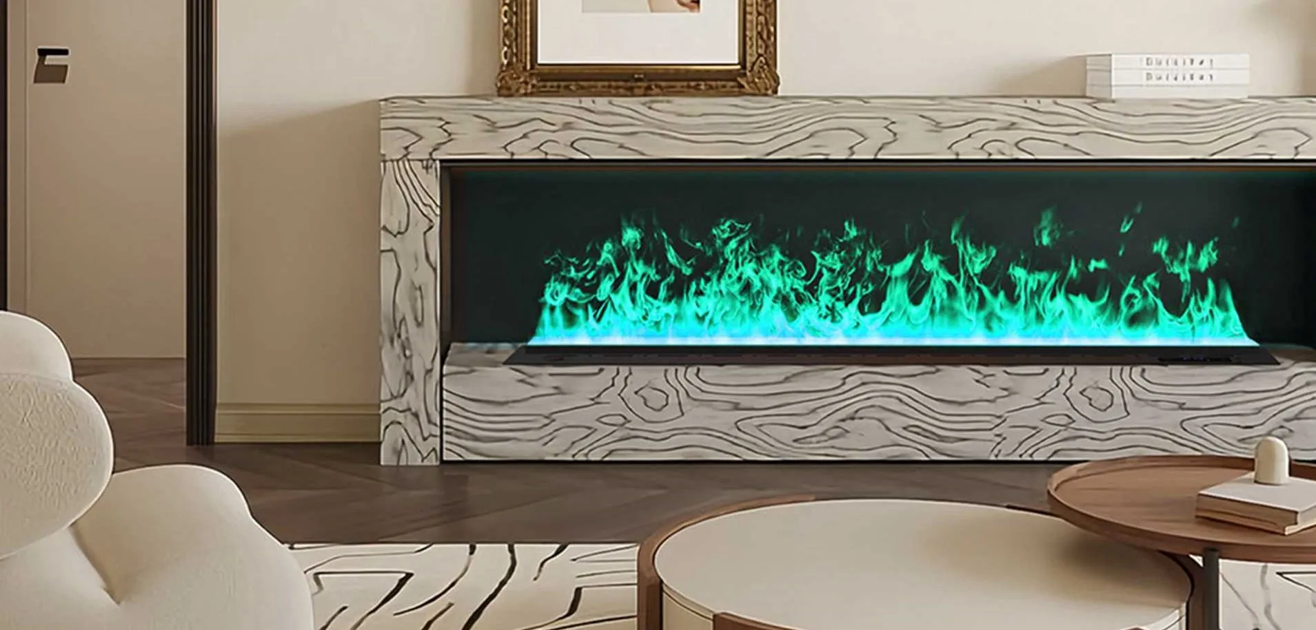 3 Sides Vapor Steam Fireplace Hotel Decor Pure Water Flame Modern Electric 3m Indoor Fireplace Wall Mounted