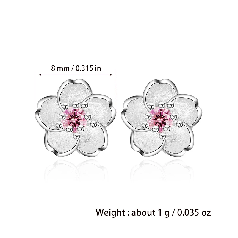 Girls' Lovely Flower Stud Earrings Romantic Cute Cherry Blossom Pink/Purple Zirconia Tiny Ear Piercing Jewelry Pastoral Style - Image 4