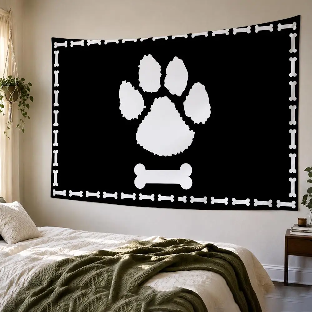 BLACK Pirate Dog Skeleton Tapestry Bedroom Living Room Bar Party House Home Dorm Interior Wall Decor Background Banner