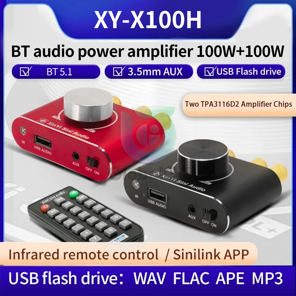 X100H 100W+100W HiFi Bluetooth 5.1 Stereo Audio Power Amplifier TPA3116 DC9-24V Speaker Home Audio Receiver Power AMP Board