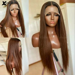 1B Brown 5x5 Silk Top Lace Front Wig Pre Plucked Transparent Lace Silky Straight Human Hair Wigs For Black Women 13x6 Lace Wig