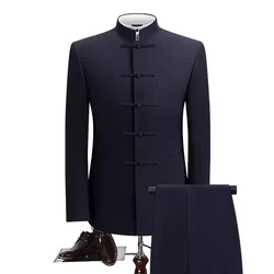 Tailor Made Chinese Style Stand Collar Suit Men's Two-piece Tang suit Wedding Man Dress Mao Suits Set