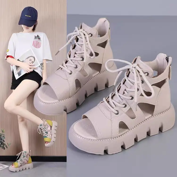 Korean Shoes Clogs Platform Female Footwear Low Heels Mixed Colors Casual Sneaker 2024 Creepers Retro Dress New Summer PU Lace-U