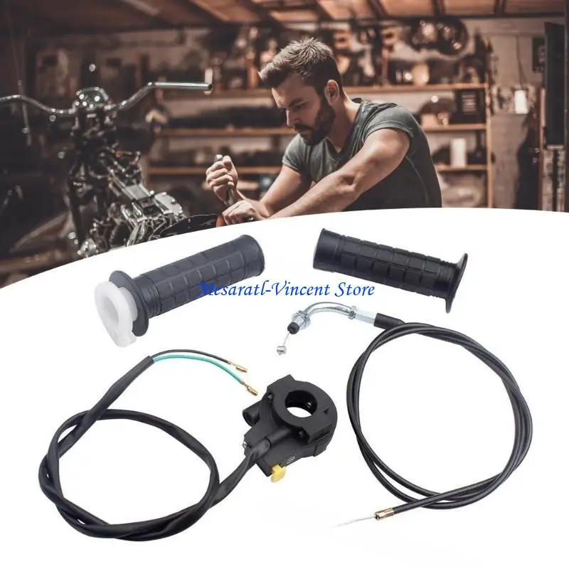 A70F Throttle Line Accelerator Handle Grips for 2 Strokes Engine 60/50cc Mini Bike 22mm Twist Throttle Grips Cable Assembly