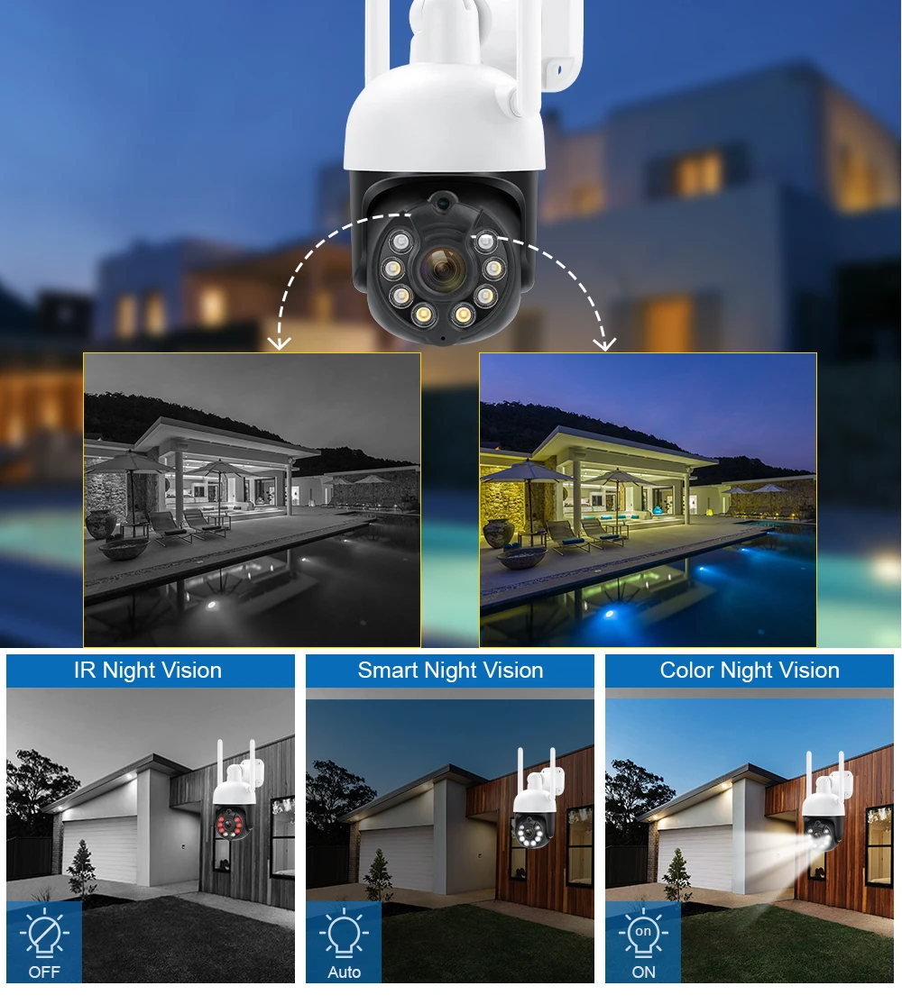 Techage 3MP 5MP Wireless IP Camera Security Wifi PTZ Camera Outdoor Two-way Audio Color Night Vision Auto Tracking CCTV Video