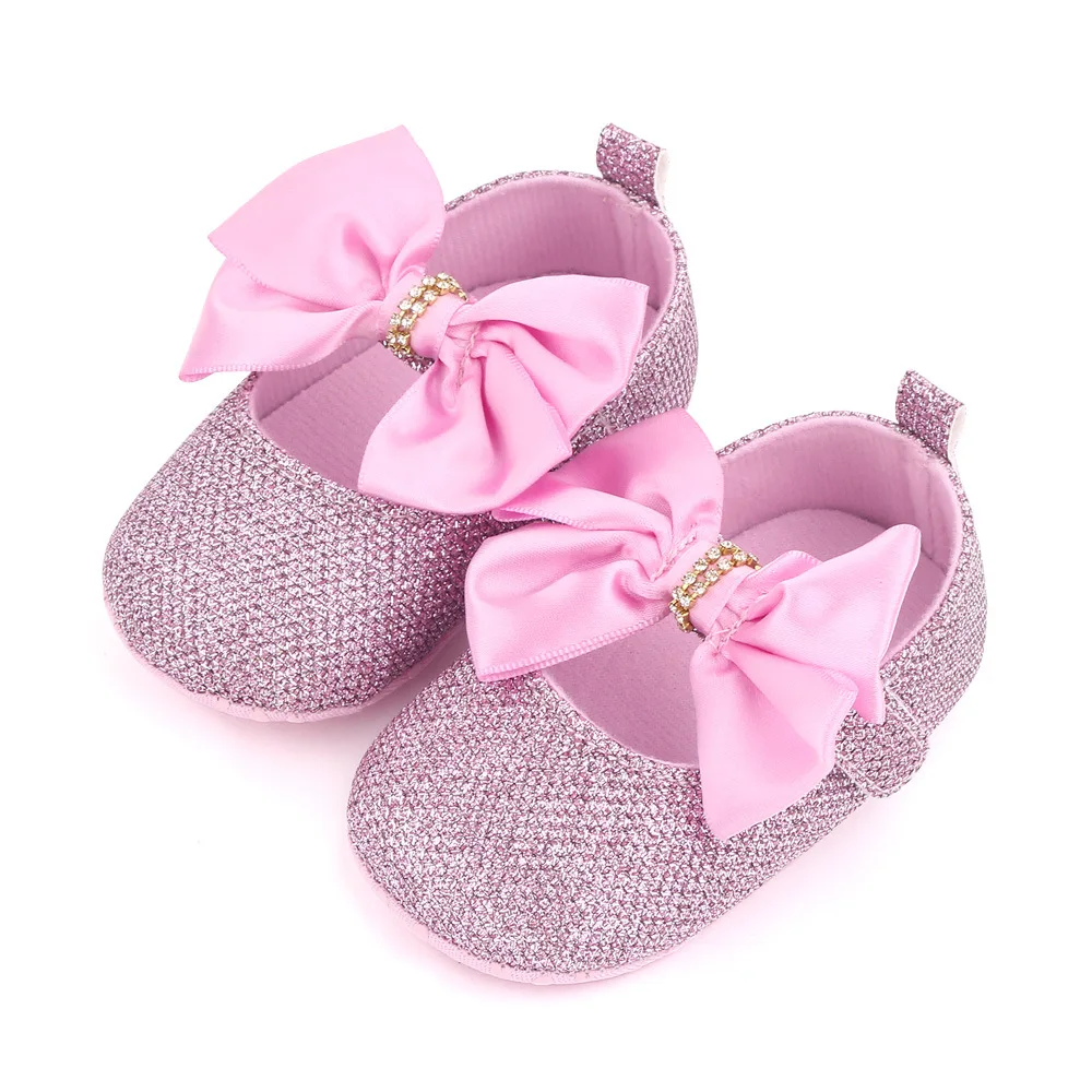 New Fashion Baby Girl Shoes Pink Bling Rhinestone Newborn Infant Footwear Toddler Mary Jane Flats for 1 Year Christian Doll Gift