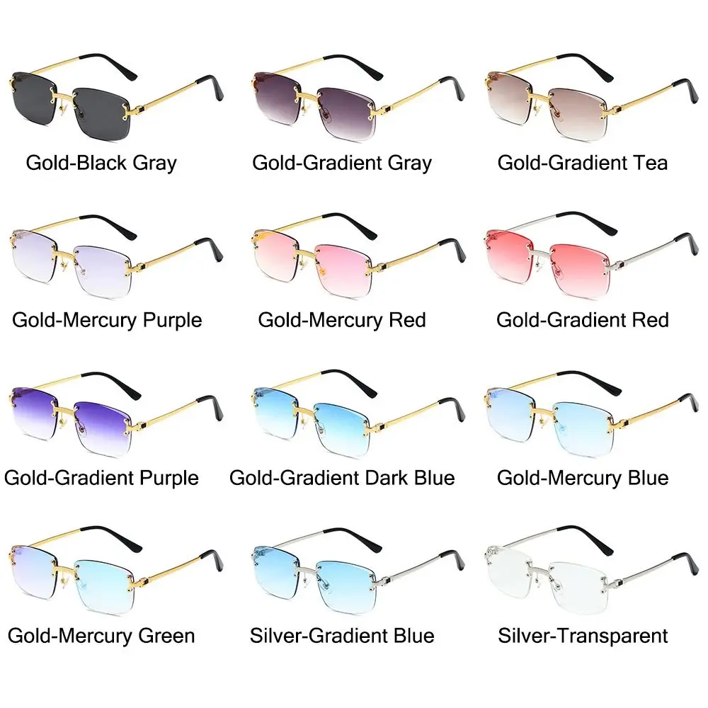 Rimless Cut Edge Rectangular Sunglasses High Quality UV Protection Gradient Lens Shades Spring Leg Sun Glasses for Women & Men