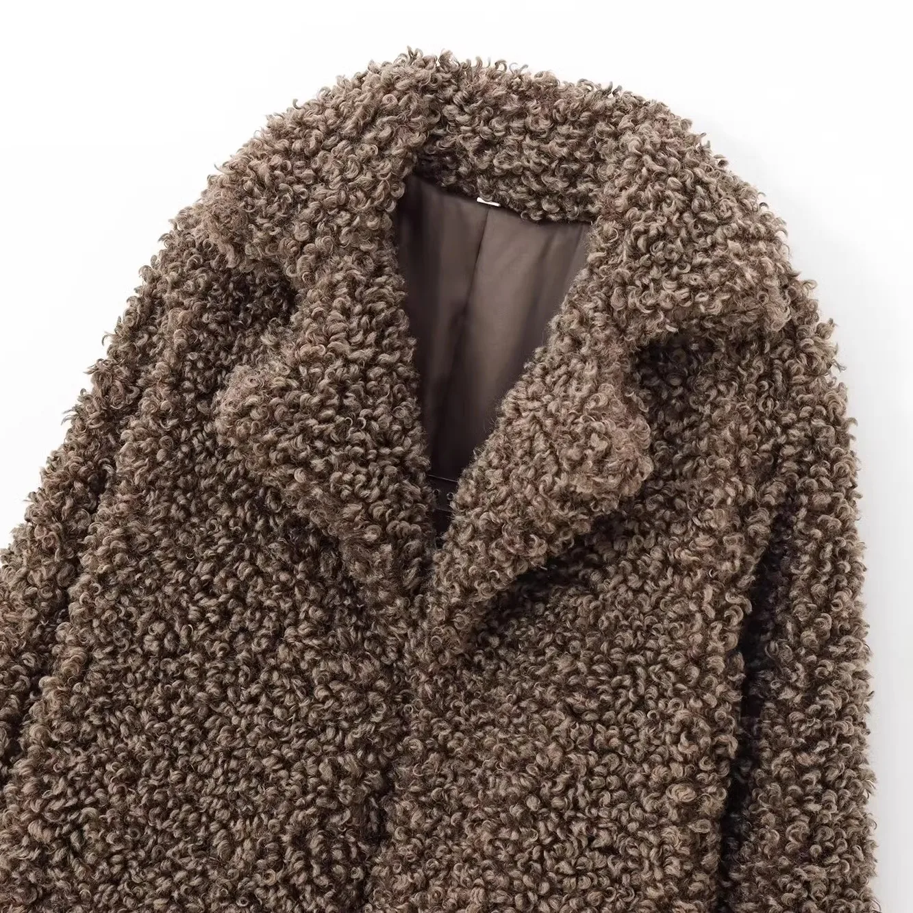 JNLEAOG Damen-Ort-Mantel mit Kunstfell-Effekt, Wind-Design, neue Sle-Stand-Passform, lang, Sve, Polyester, Flip-Kragen, Knopfleiste