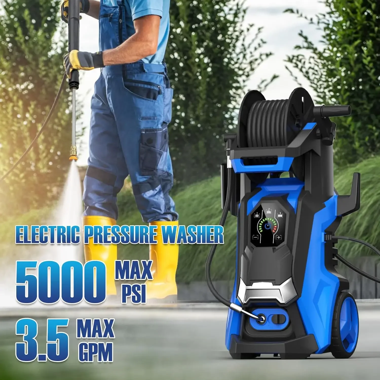 Electric Pressure Washer 5000 PSI 3.5 GPM Power Washer Touch Screen Adjustable Pressure,4 Nozzles