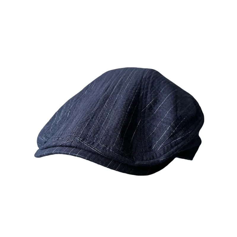 

New Spring And Summer Casual Men Flat Summer Linen Beret Hat Woman Dark Blue Breathable Cap Duckbill Driving Hats 0004