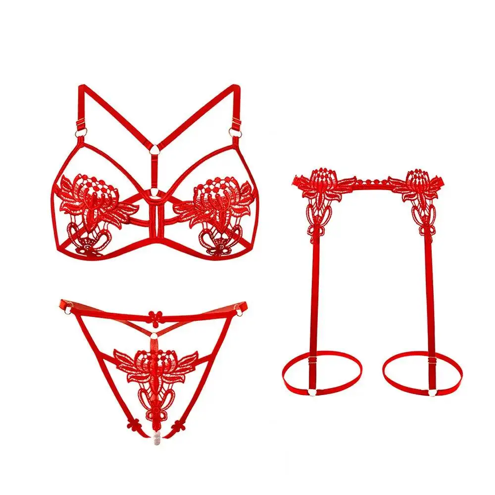 

Sexy Lingerie For Hot And Alluring Hollow-out Pearl Design Three-piece Set For Passionate Pure Desire Hollow Out Charming 7STC