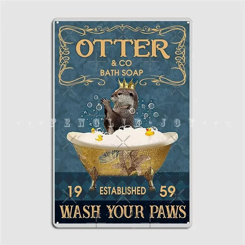 Otters And Co Bath Soap Wash Your Paws Metal Sign Wall Mural Pub Garage Classic Garage Decoration Tin Sign Poster