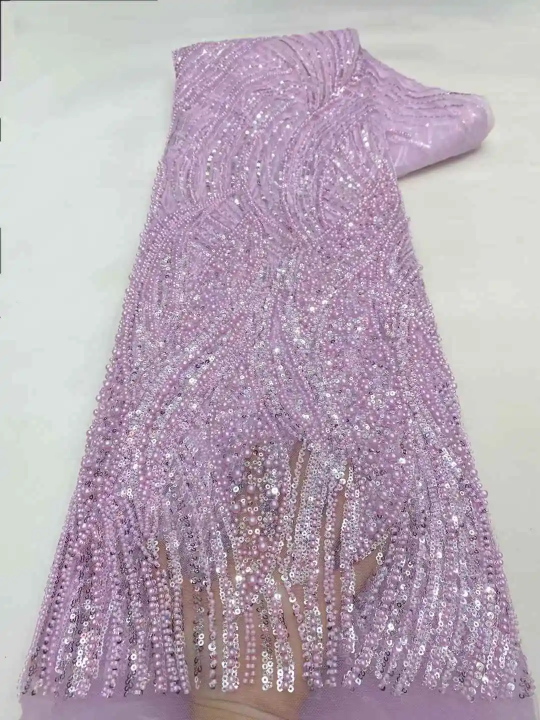 قماش دانتيل مطرز ثقيل أفريقي 2025 جودة عالية نيجيري ترتر لؤلؤ دانتيل فرنسي تول قماش لخياطة فستان حفلات الزفاف