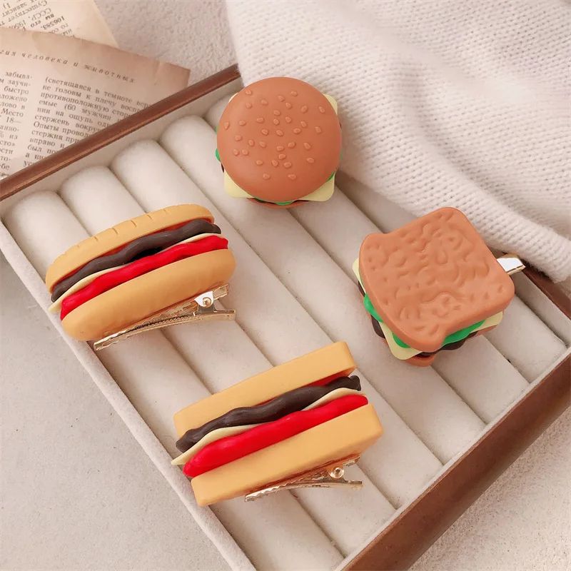 Resin Quirky Sandwich Food Hair Clips Girls Cute Popular Side Clips Party Accessories