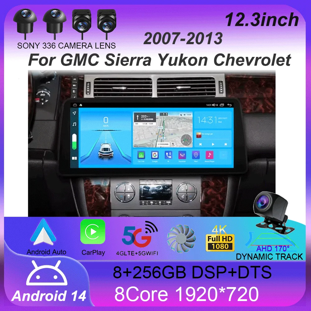 

12.3" For GMC Sierra Yukon Chevrolet Tahoe Suburban 2007 - 2013 Android14 Car Multimedia Player GPS Navigation Head Unit Carplay