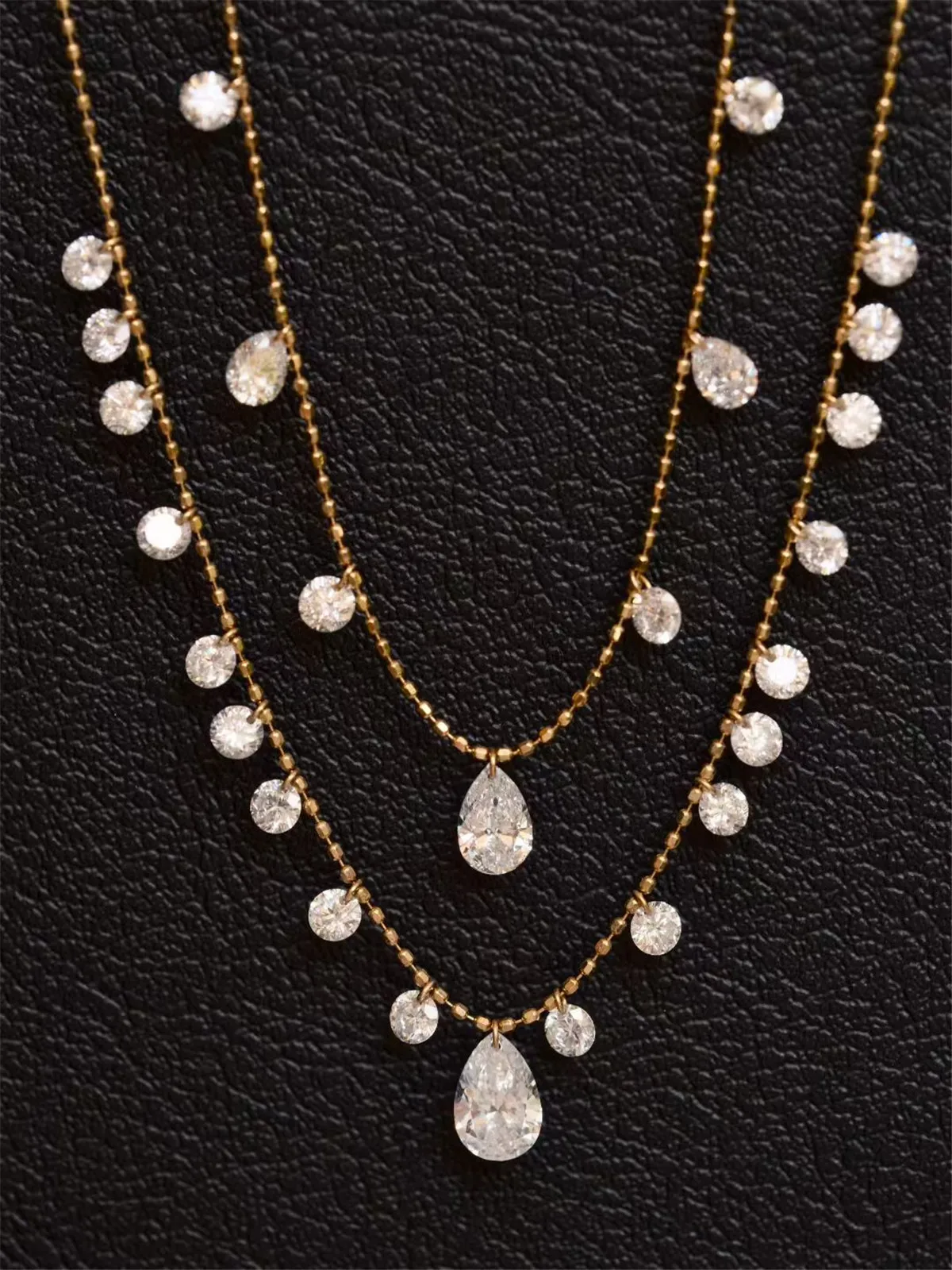 

18K Solid Gold Lab-Grown Diamond Pierced Teardrop Diamond Pendant with 7/18 Diamonds, Fashion Boutique Necklace, Bead Chain Cust