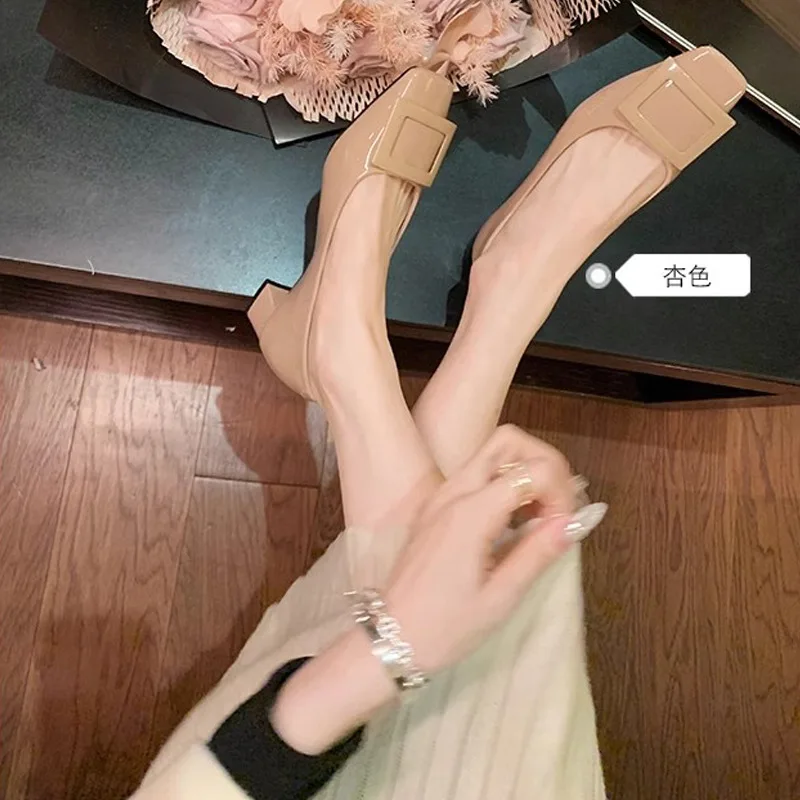 

2025 классические туфли на толстом каблуке с квадратной пряжкой, элегантные женские туфли на высоком каблуке в нежном стиле с квадратной головкой