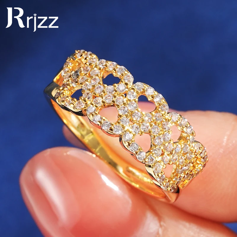 

Rrjzz Micro Cubic Zirconia Band Ring Plated Gold Silver Color 9-heart Shaped Fashion Personality Ring for Women Anniversary Gift