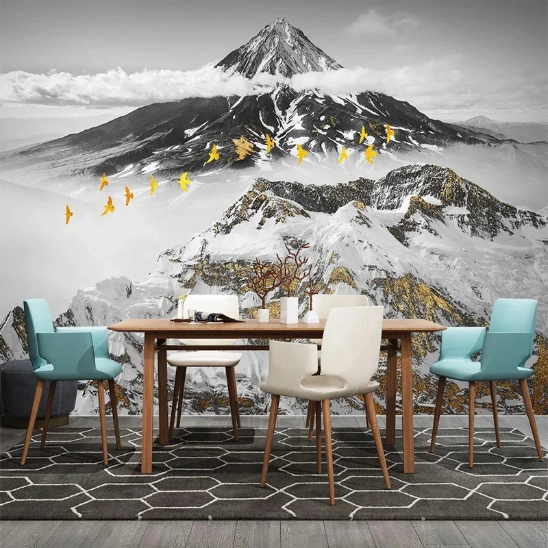 

Modern Art Custom Large Size Black White Golden Snow Moutains Wallpaper Wall Decoration for Home Bedroom Backdrop Mural Paper 3D