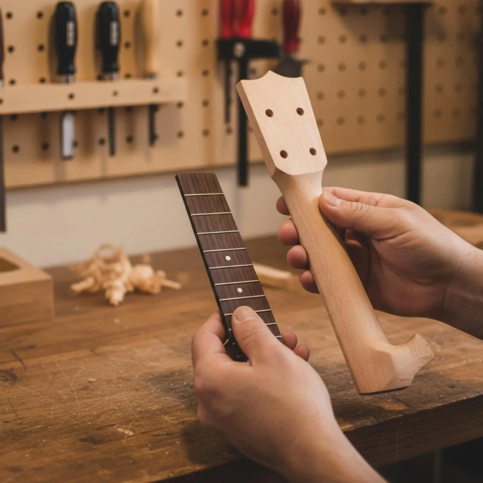 Solid Rosewood Ukulele Neck Fingerboard Set for Left Handed Custom Wooden Instrument Build