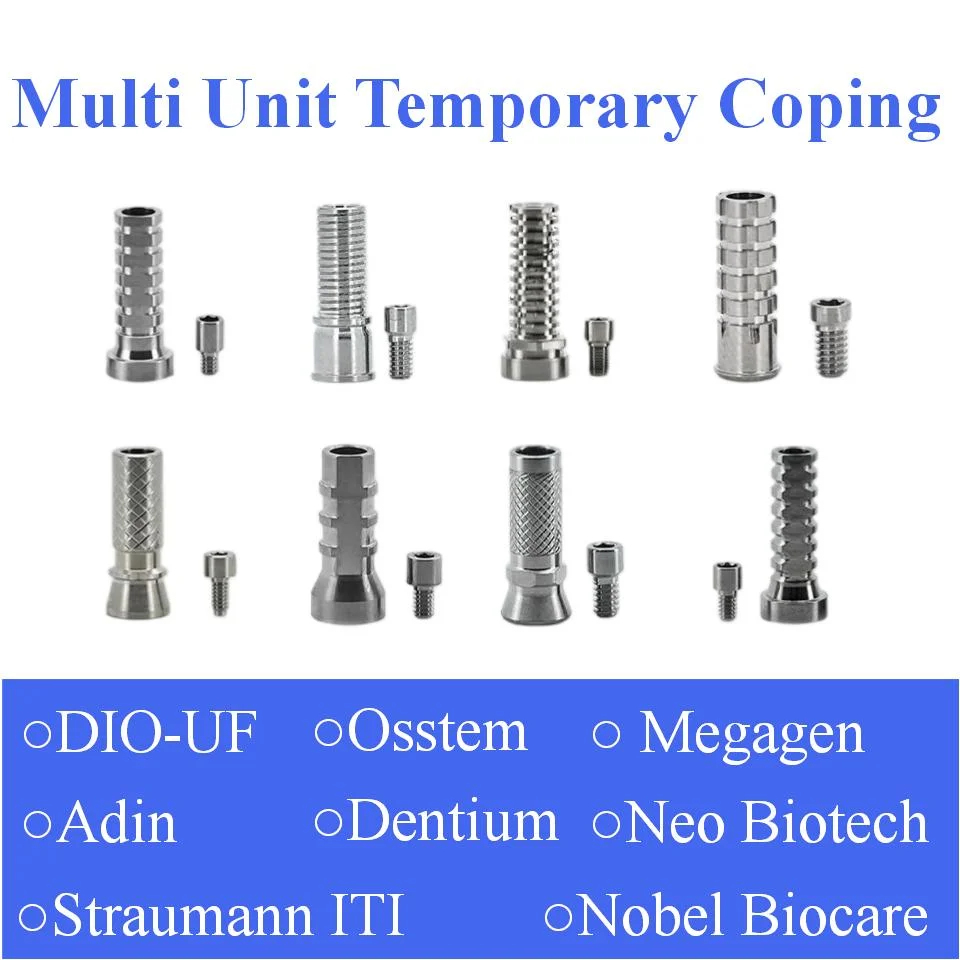 10Pcs Dental Titanium Multi Unit Temporary Coping Fits Multi-Brand Fixture Retention Grooves Screws Interim Prosthetics Supplies