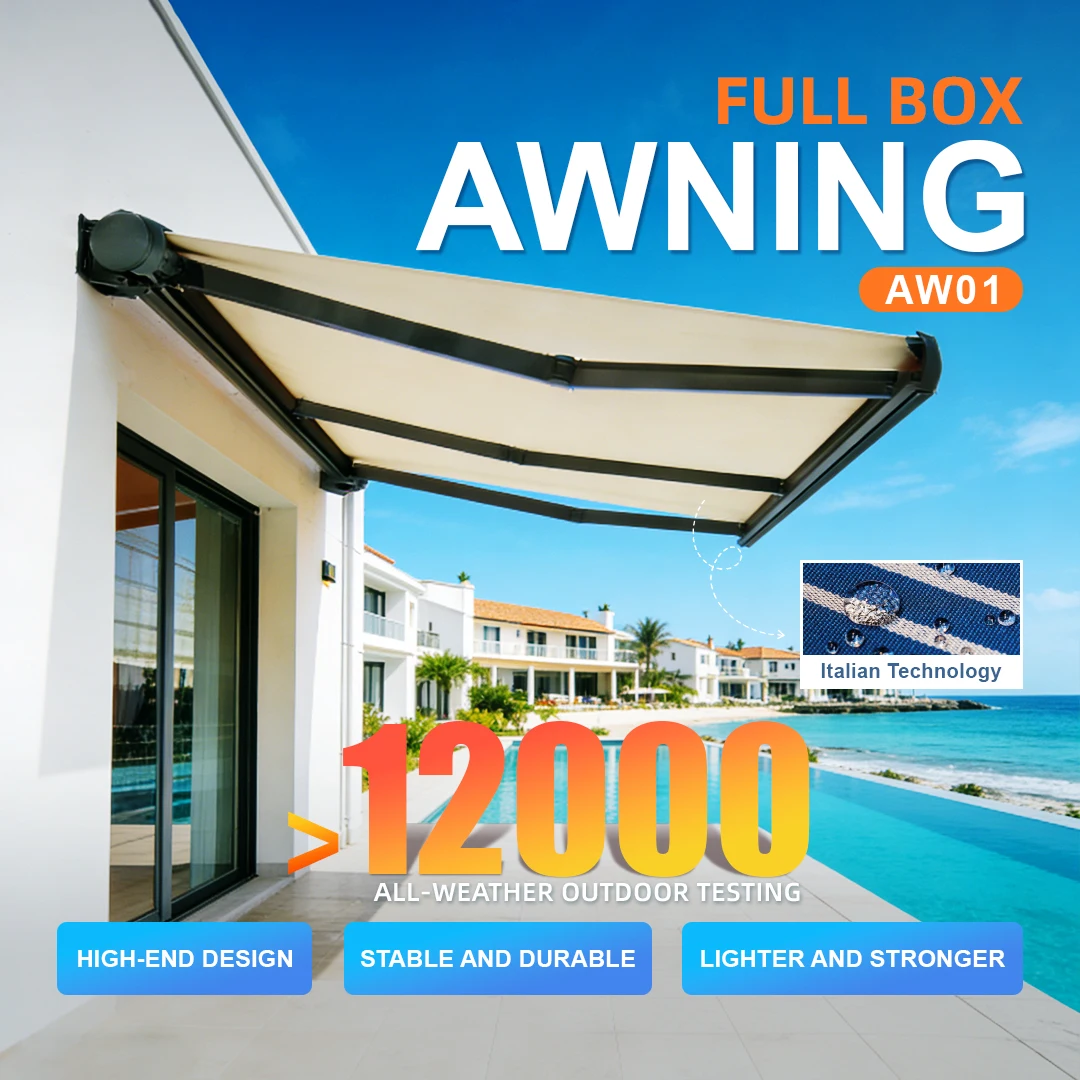 Luxury Motorized Retractable Awning, Coated Waterproof Aluminum Window Awning, Outdoor Rain‑proof Sun Shade Canopy for Home