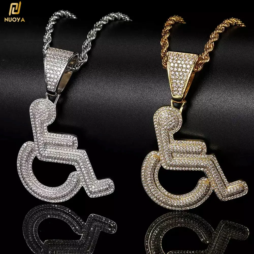 Nuoya Jewelry Iced Out Disabled Wheelchair Logo Pendant Plated Bling Cz Simulated Hip Hop Rapper Chain Necklace Drop Shipping